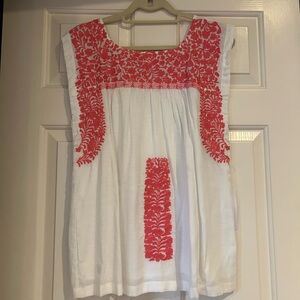 J Marie White Embroidered Top with Pink